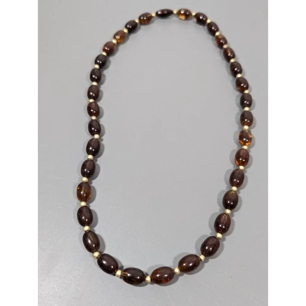 Vintage Avon Brown Root Beer Lucite Oval Bead Faux Amber Neckalce Turtle Bay 23